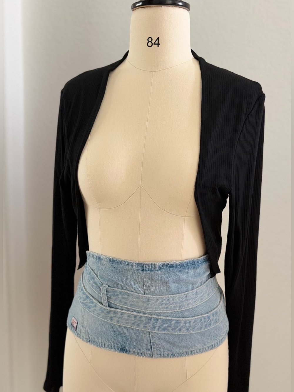 NEW Black Stretch Ribbed Long-Sleeve Cropped Cardigan - Women
